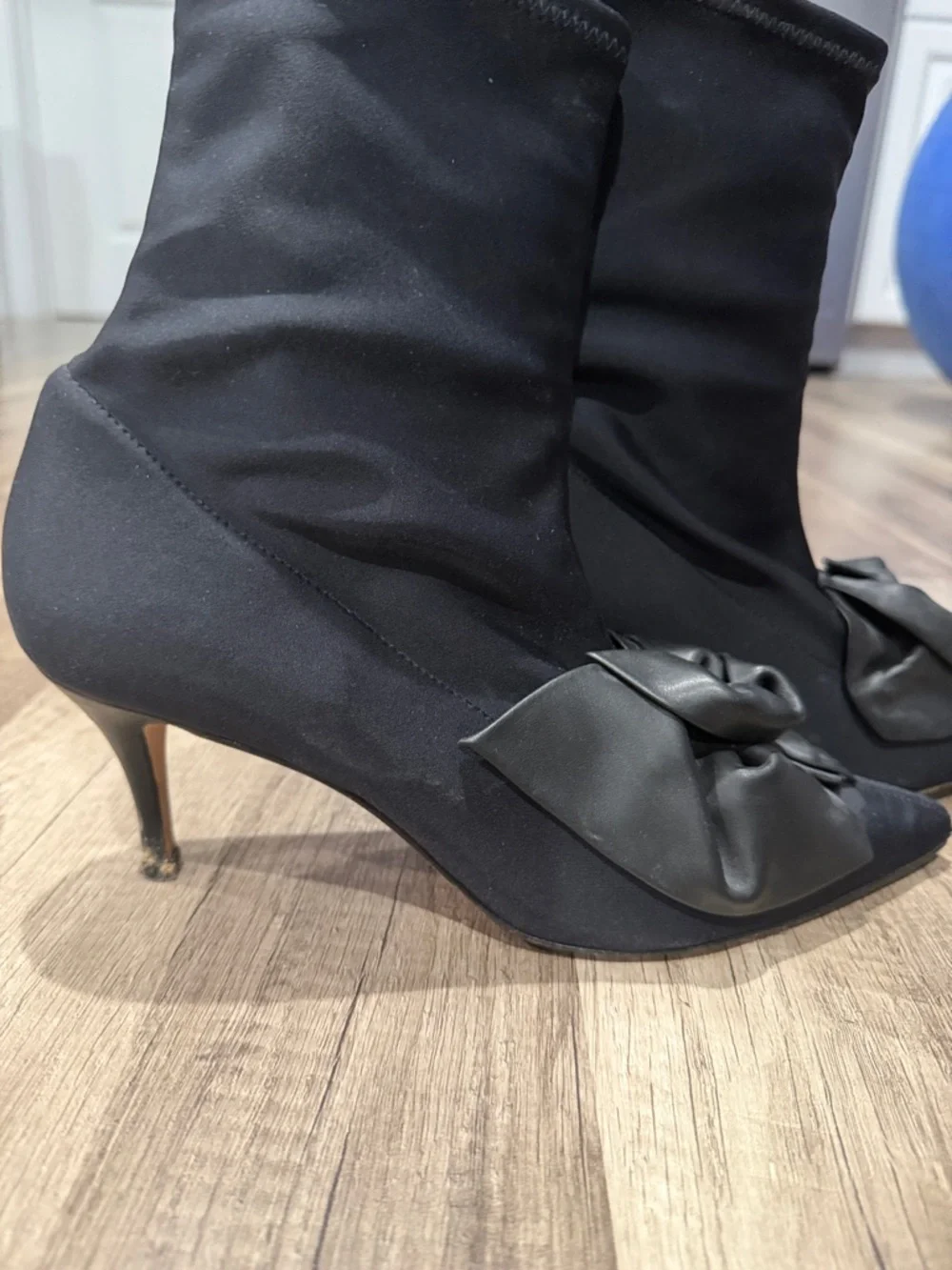 Ras Black Pointed-Toe Knot Sock Heeled Boots - Picture 2 of 5